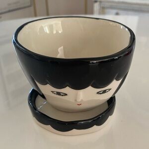 Anthropologie Kinska Black and Cream Ceramic Face Planter